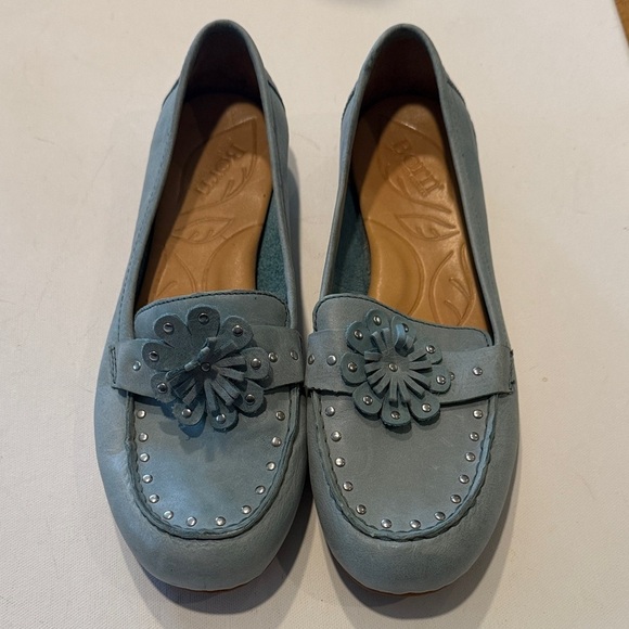 Born Shoes - Born Sky Blue Loafers with Floral Detail
